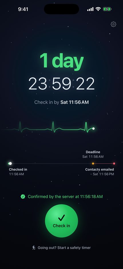 Right after checking in: 1 day, 23:59:22 left and Confirmed by the server at 11:56:18 AM